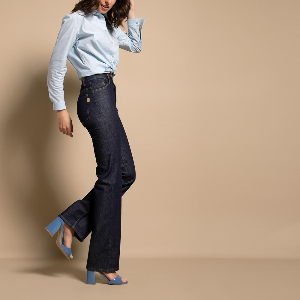 Jeans bleu brut Dao flare evase pour femme made in France