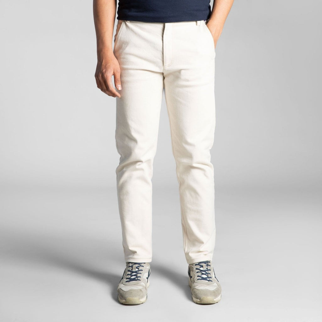 Chino en jeans ecru en coton fabriqué en France