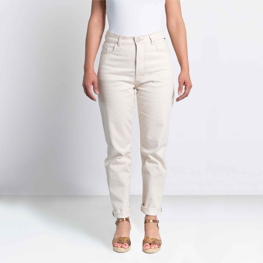 Jeans blanc ecru pour femme Dao taille haute droit elasthane eco responsable