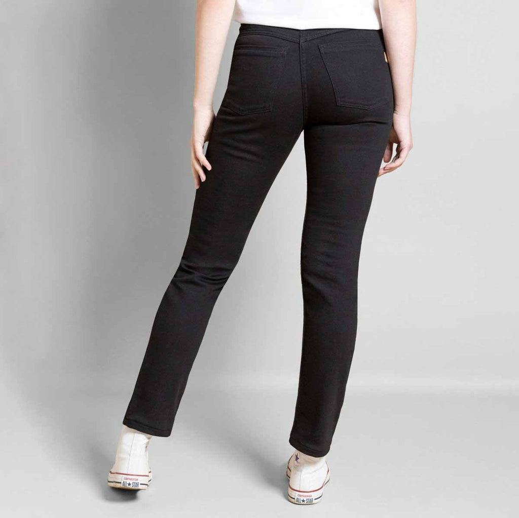 Jeans femme noir taille haute slim avec elasthane de qualité vue de dos