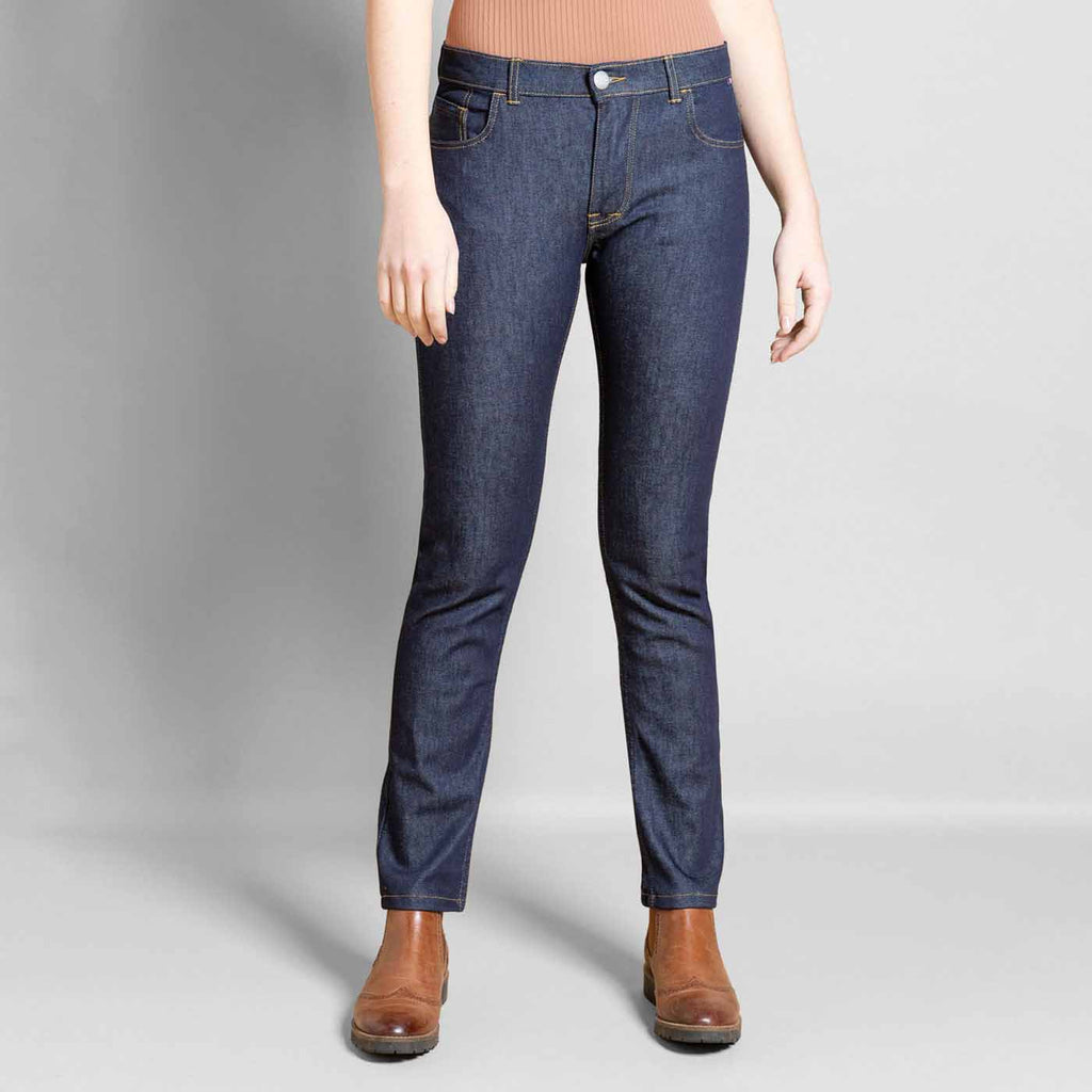 jeans femme bleu brut taille normale coupe slim coton bio fabrication responsable