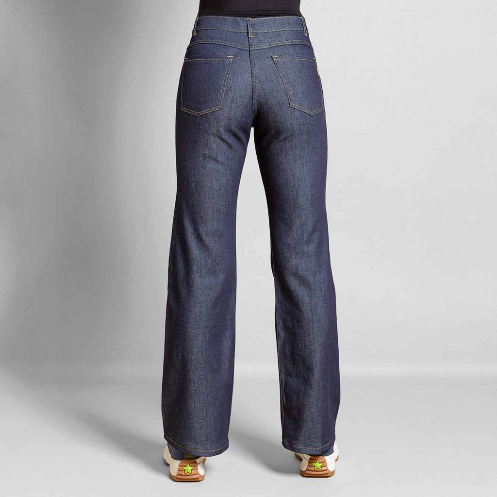 jeans Dao femme flare bleu brut vue de dos taille haute fabriqué en France