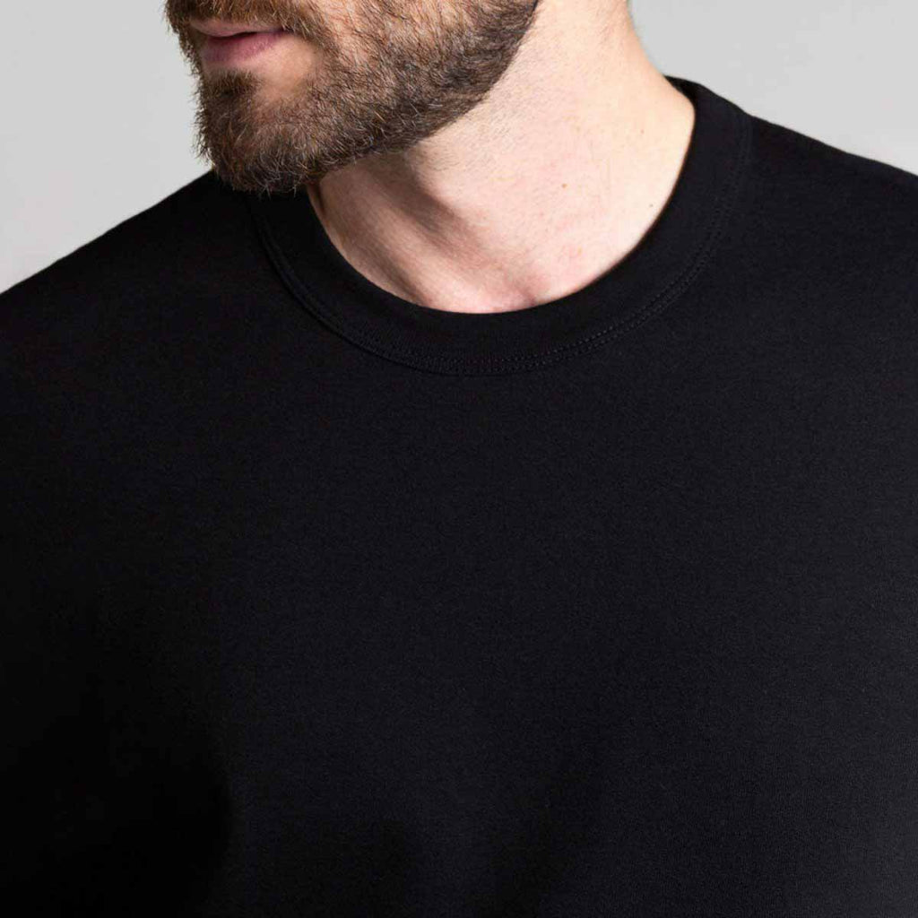 Détail col t-shirt manche longue col rond Dao pour homme couleur noir made in France