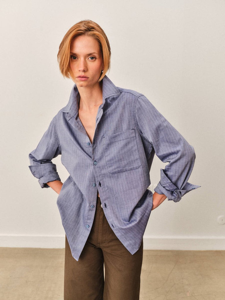 Chemise-femme-manches-longues-chevron-bleu-pierre-face-fabriquée-en-france