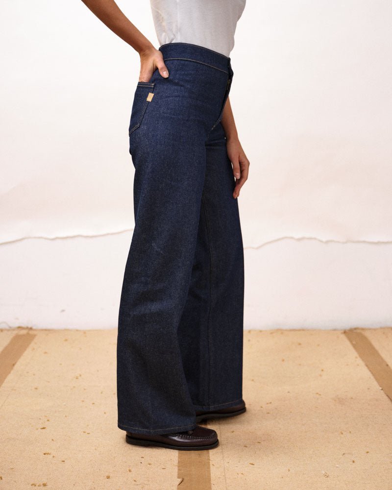 Jeans Lili bleu brut taille haute coupe large 26 Bleu