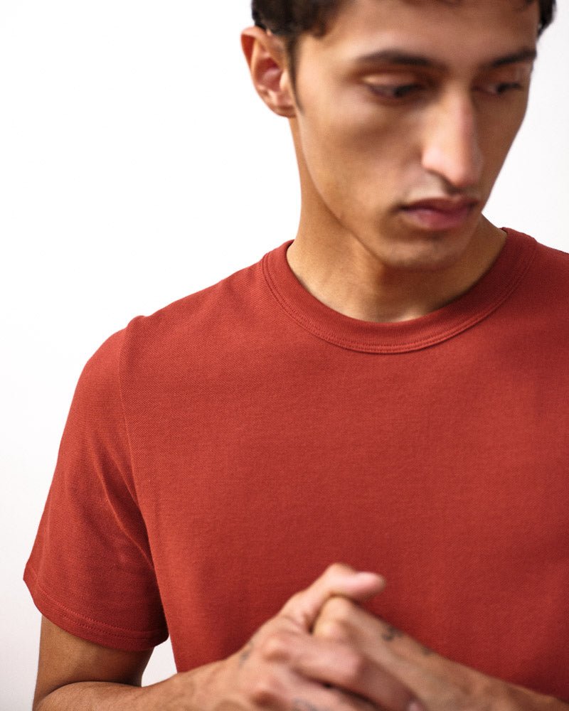 T-shirt homme terracotta detail col rond maille piquee made in france 