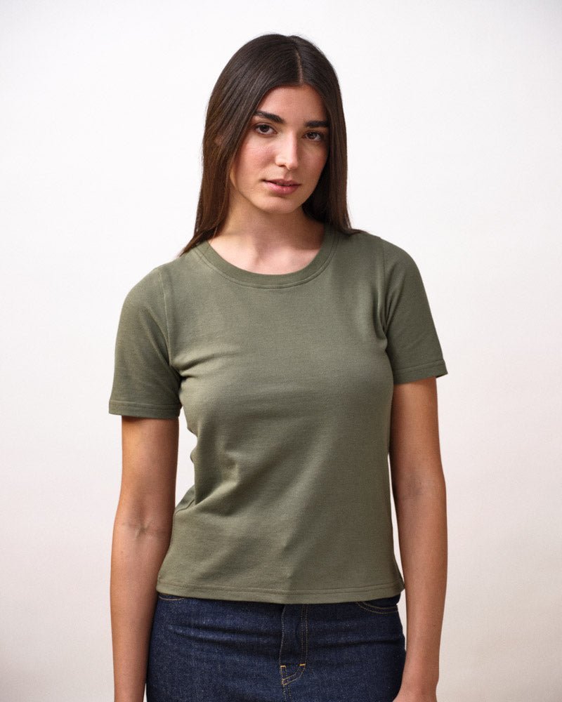 Haut Femme Phildar Manches Courtes Col Rond - Vert Et Beige Taille M - Occasion Très Bon état