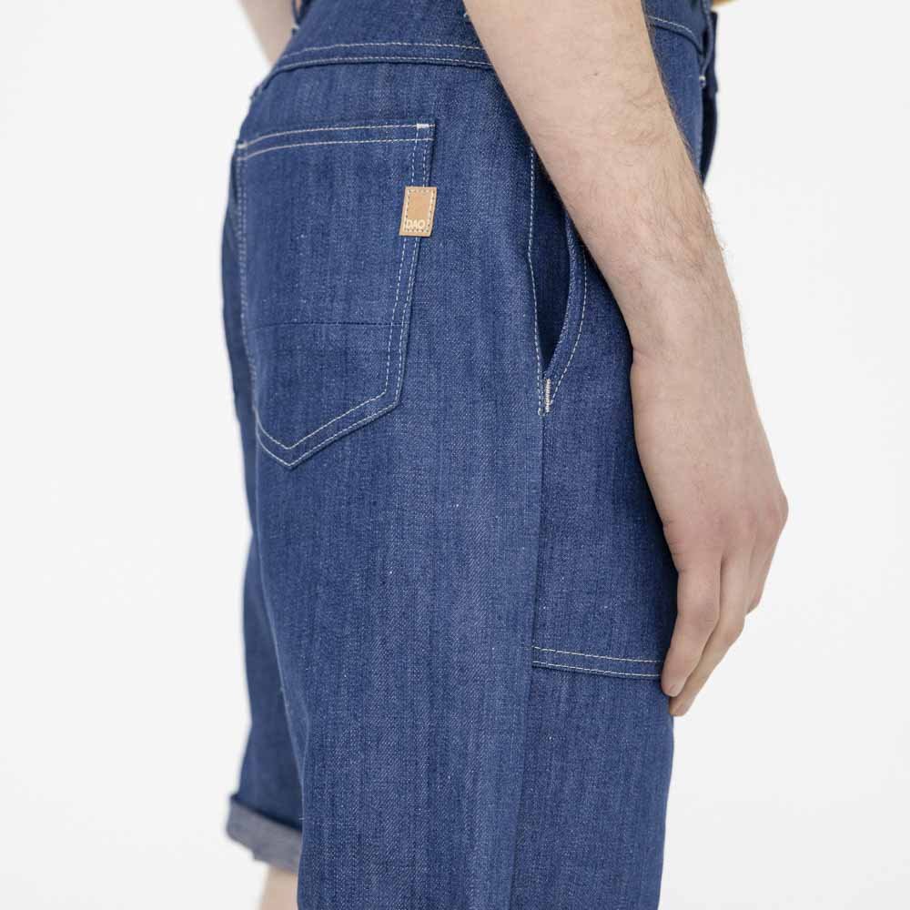 Bermuda jeans mixte coton denim lin bleu clair made in France éco-responsable vue de côté