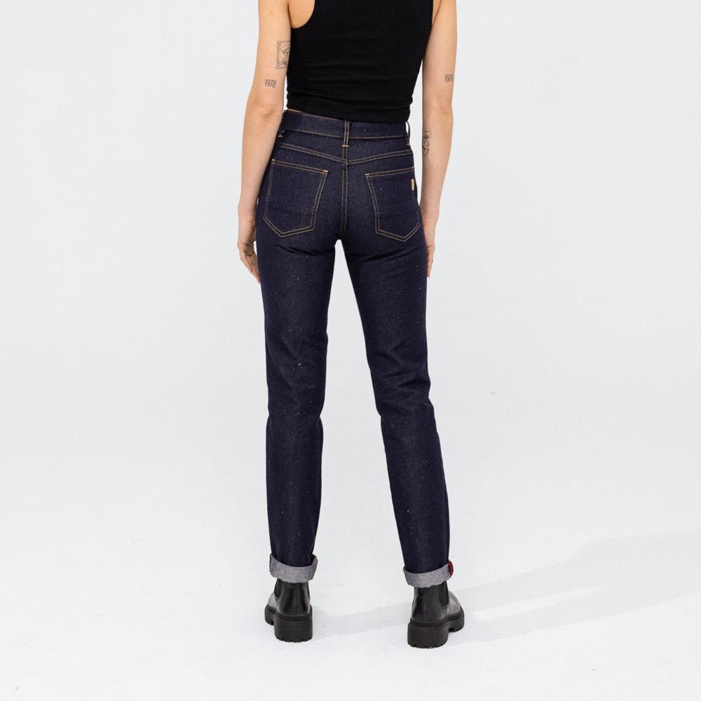 Jeans en lin pour femme taille haute vue de dos 2 made in France et éco-responsable