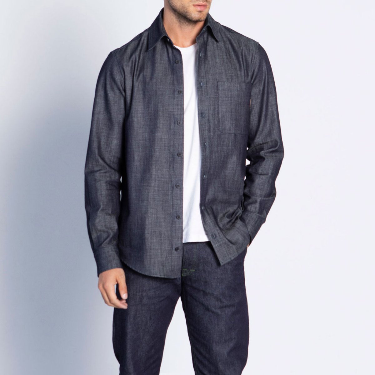 Chemise Pierre En Jeans Chambray Bleu Brut Fabriquée en France