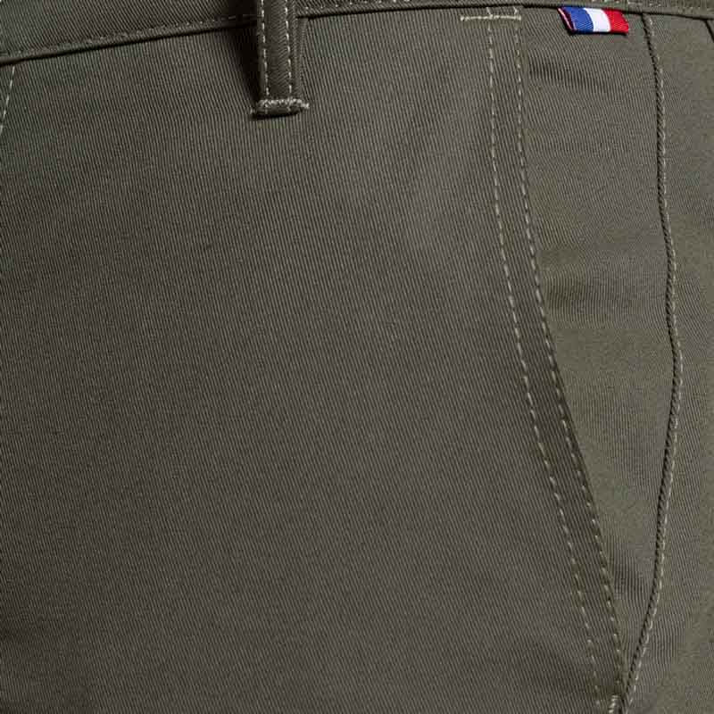 Detail poche chino Dao Kaki coton bio drapeau français fabrication responsable