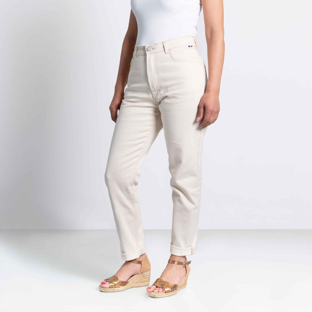 Jeans ecru blanc Dao pour femme taille haute coupe regular elasthane de qualité