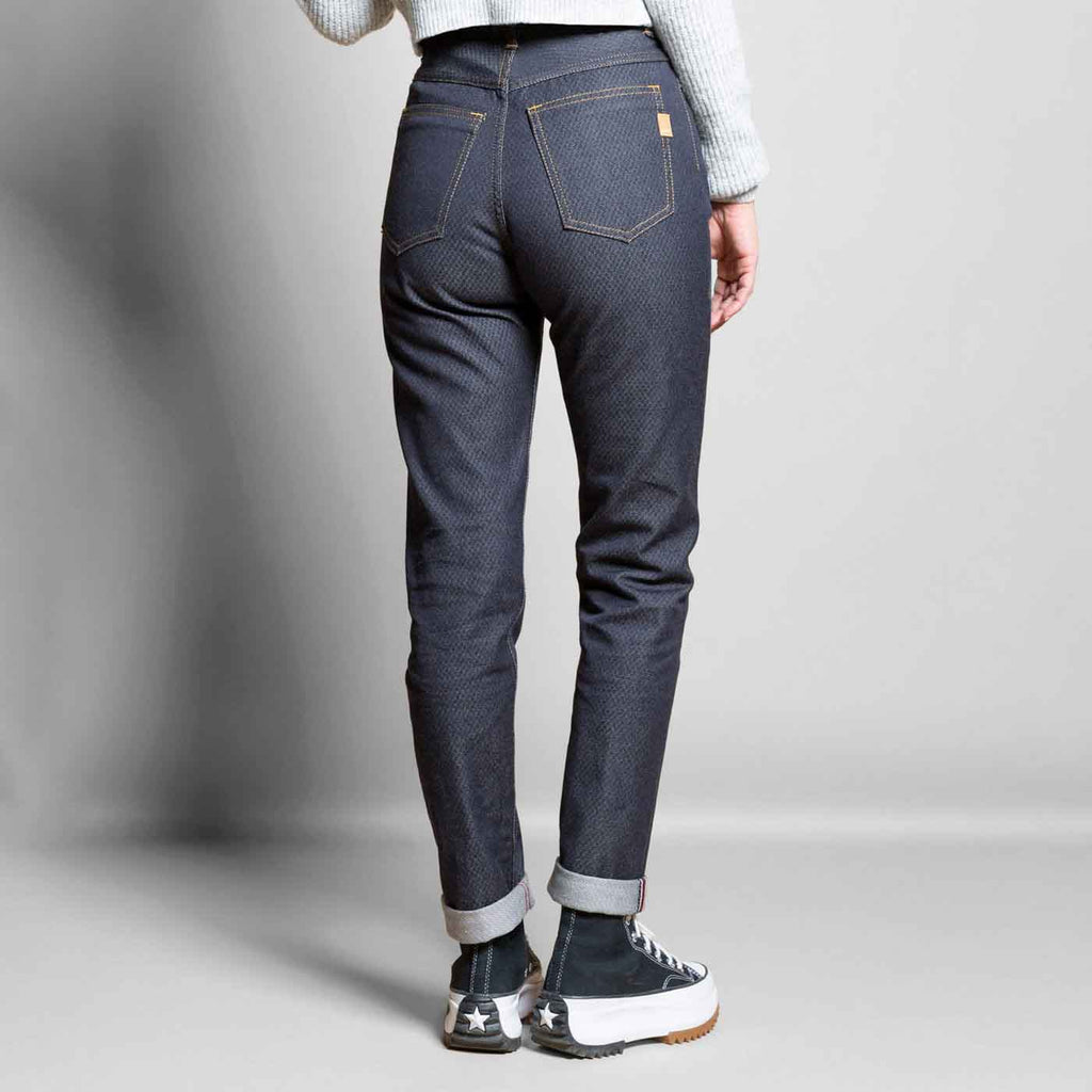 Jeans femme Dao selvedge chevron brut taille haute droit de qualité