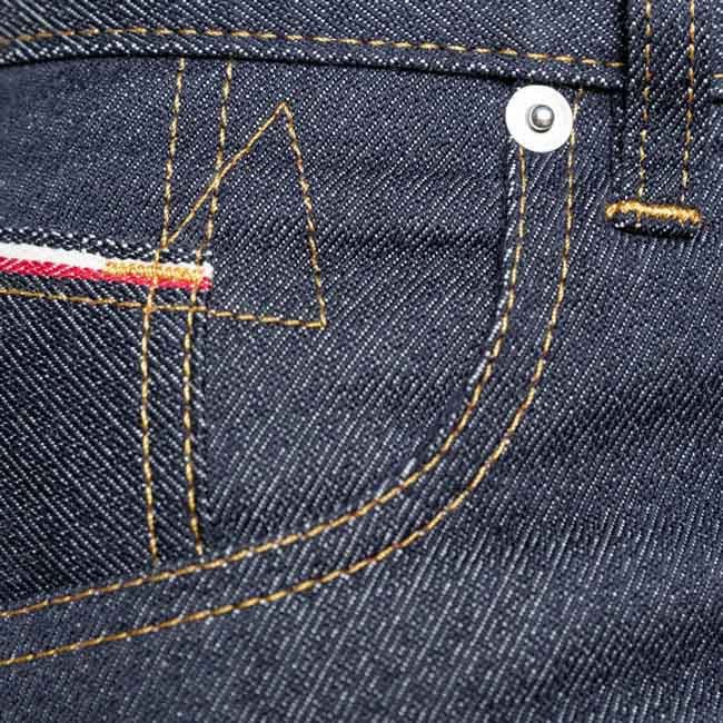 Detail selvedge jeans dao homme 14oz chevrons responsable