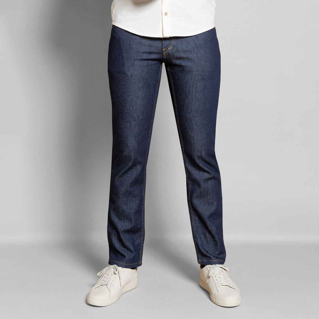 Jeans homme brut bleu coton bio coupe droite fabrication responsable