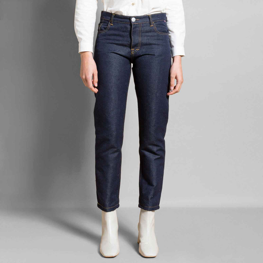 Pantalon jeans femme Dao brut en lin taille haute droit eco responsable