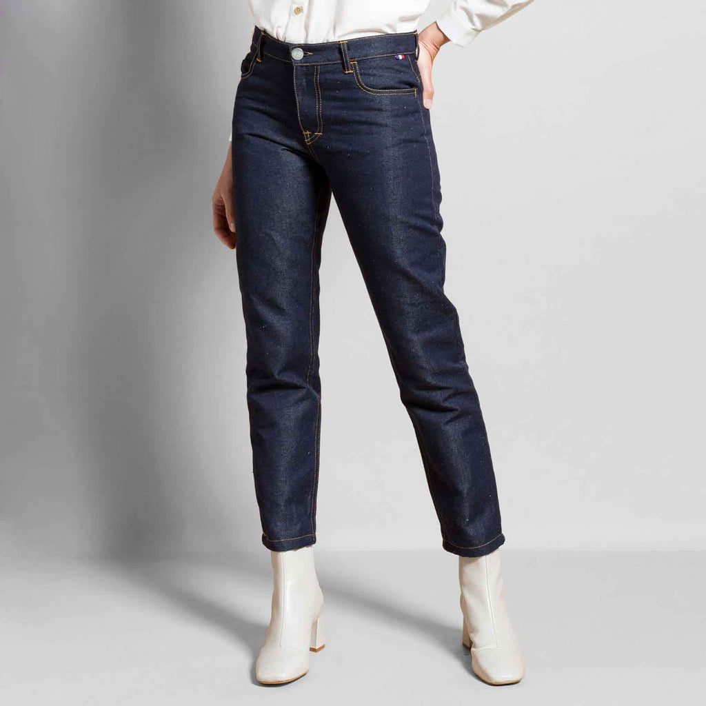 Pantalon Jeans Dao en lin brut pour femme droit taille haute de qualité
