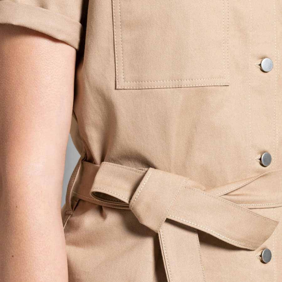 detail ceinture Robe Dao beige femme unie fabrication française