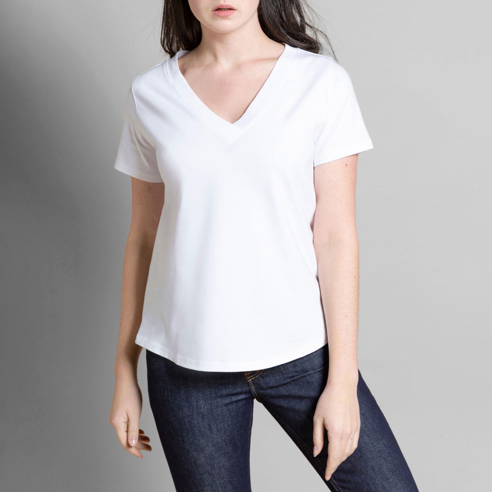 T-shirt femme col V blanc coton bio - Made in France