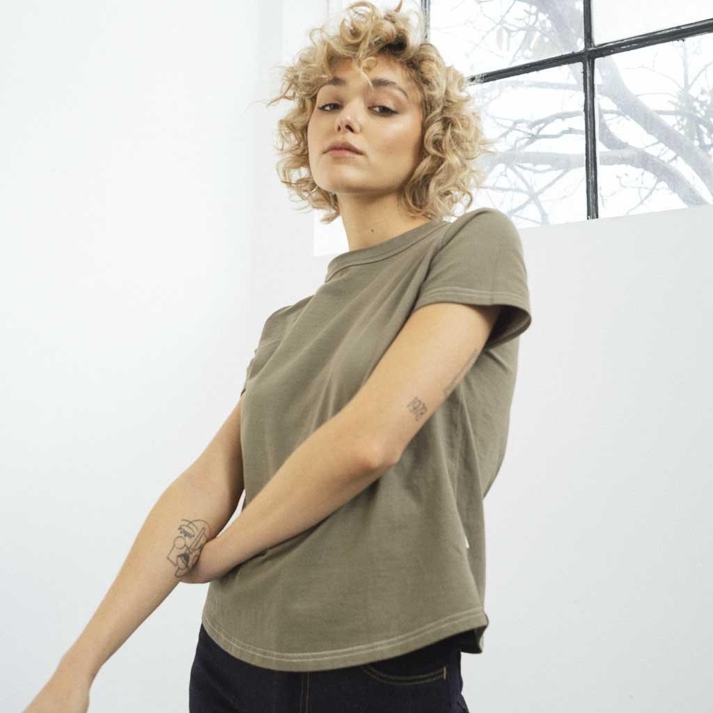T-shirt Femme col rond Vert Kaki coton bio - Made in France - Dao Davy