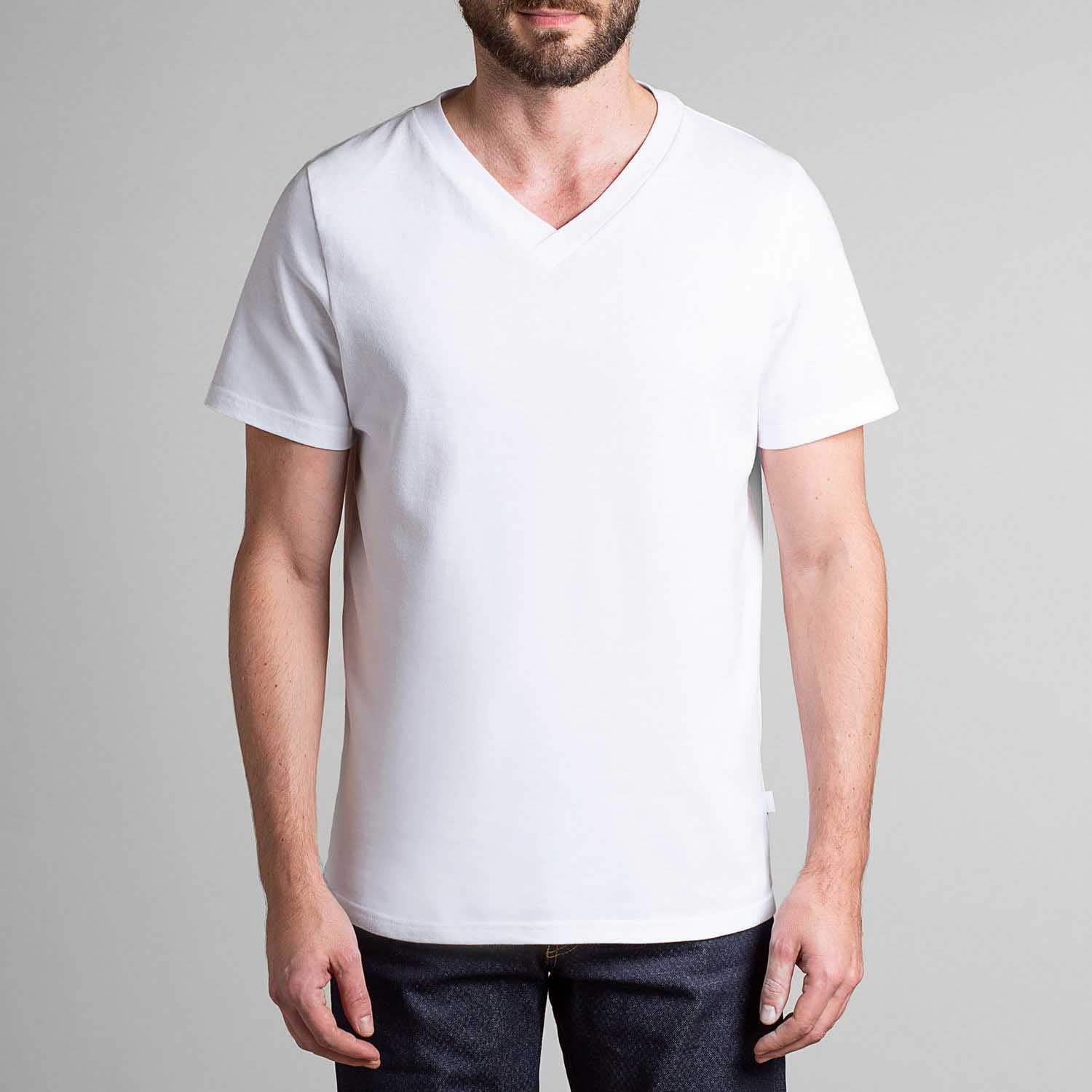 T-shirt homme col V blanc coton bio - Made in France - Dao Davy