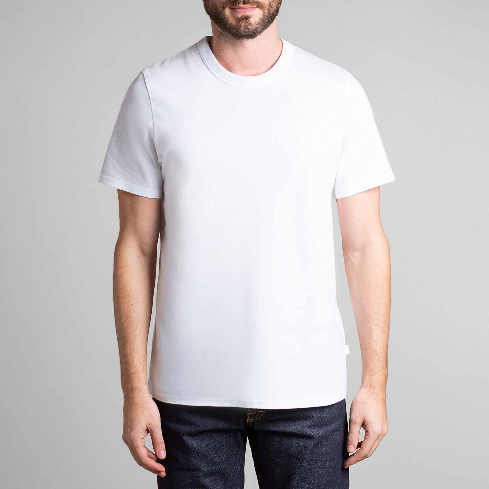 Tee-shirt manches courtes en coton stretch col rond uni blanc